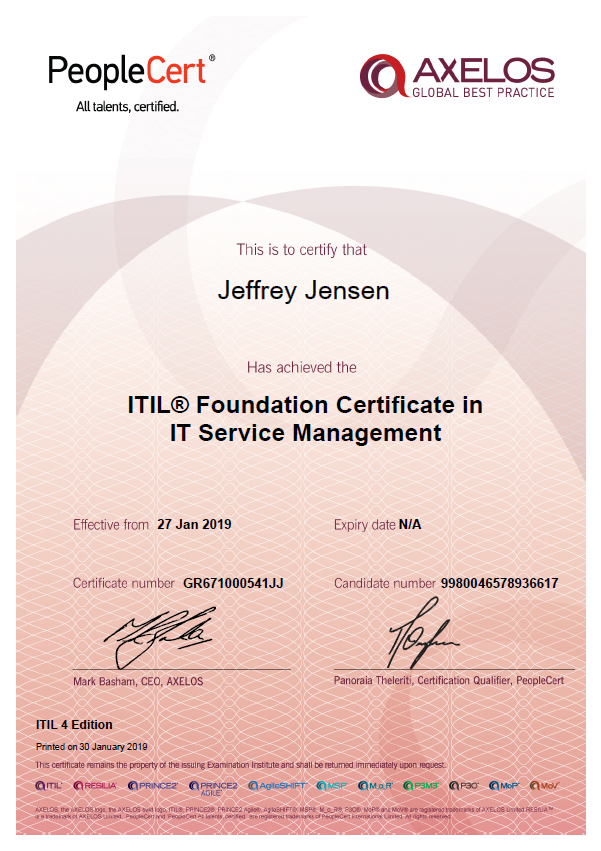ITIL 4 Certification Completed I Train IT Leaders LLC